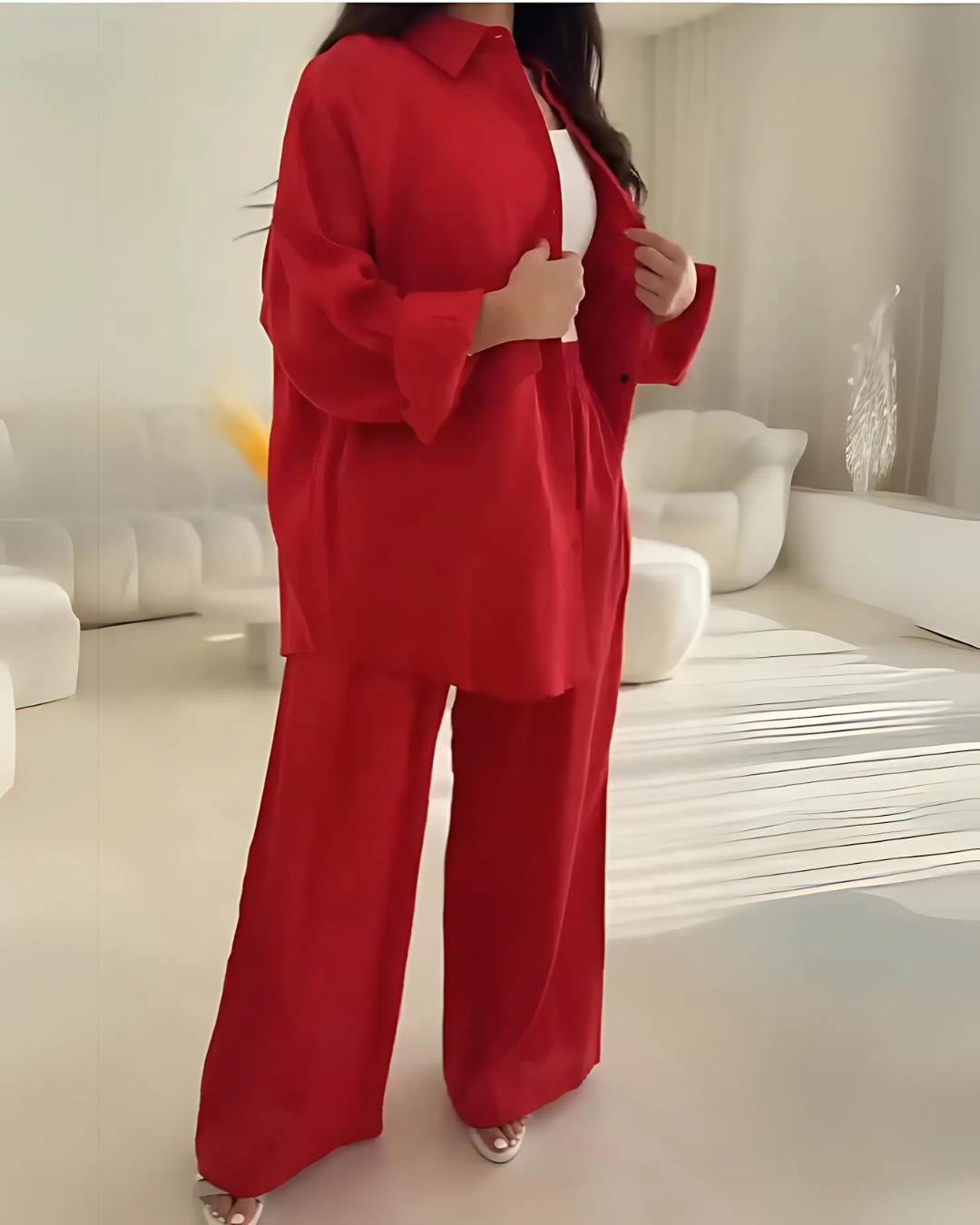 Noorvika - Women's Linen Co-Ord Set - Red