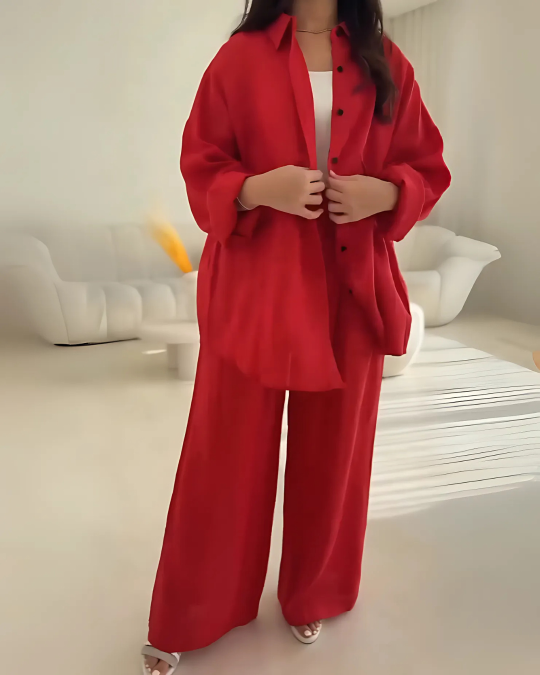 Noorvika - Women's Linen Co-Ord Set - Red