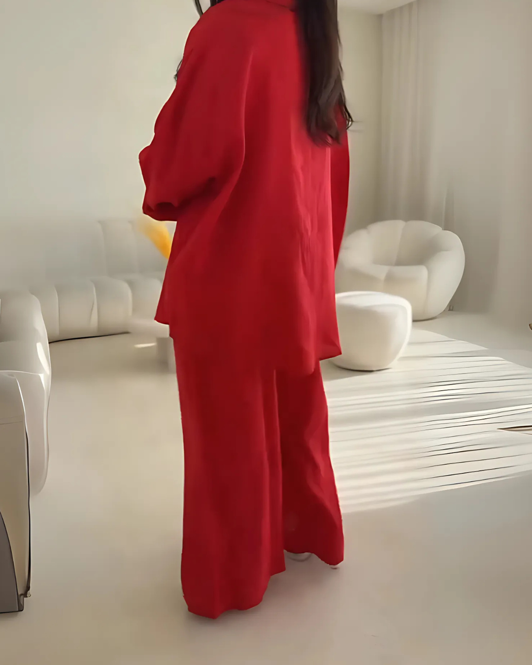 Noorvika - Women's Linen Co-Ord Set - Red