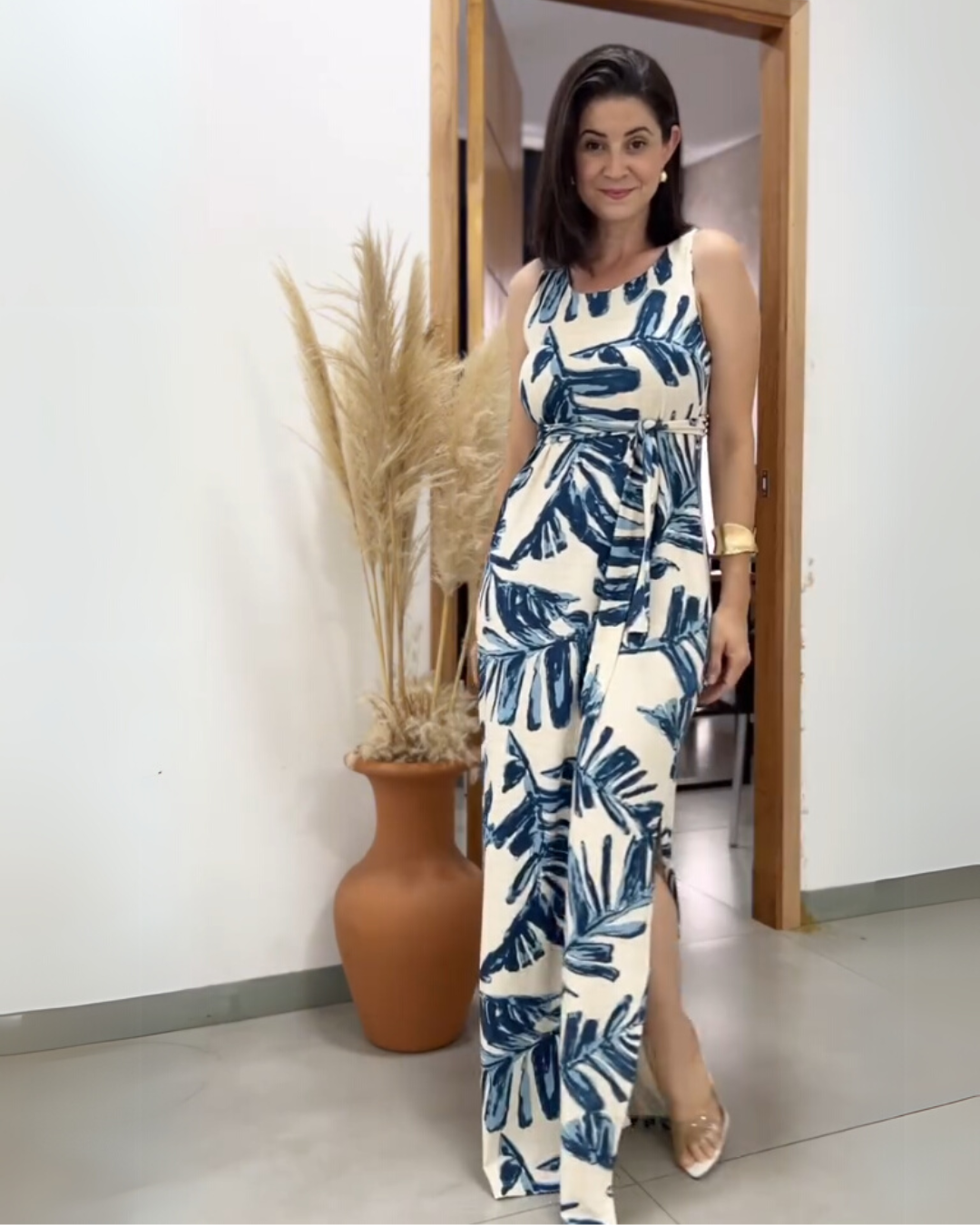 Verlea Palm Print Dress – Indigo Blue