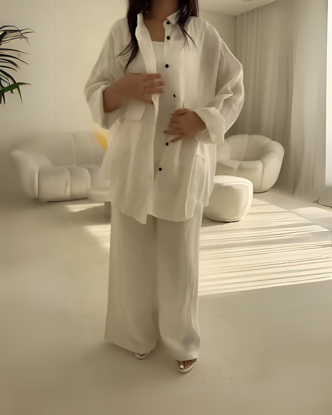 Noorvika - Women's Cotton-Rayon Co-Ord Set - White