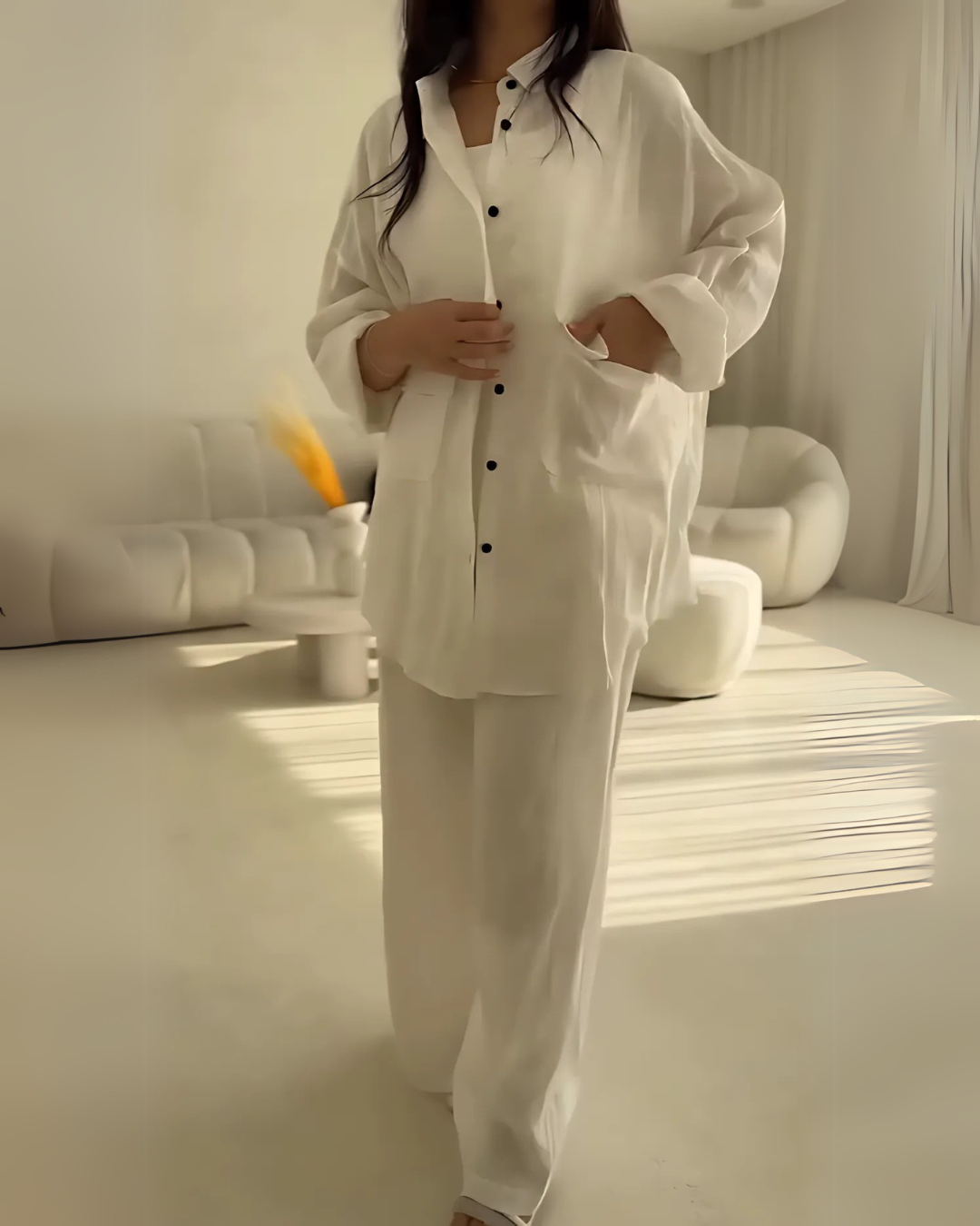 Noorvika - Women's Cotton-Rayon Co-Ord Set - White