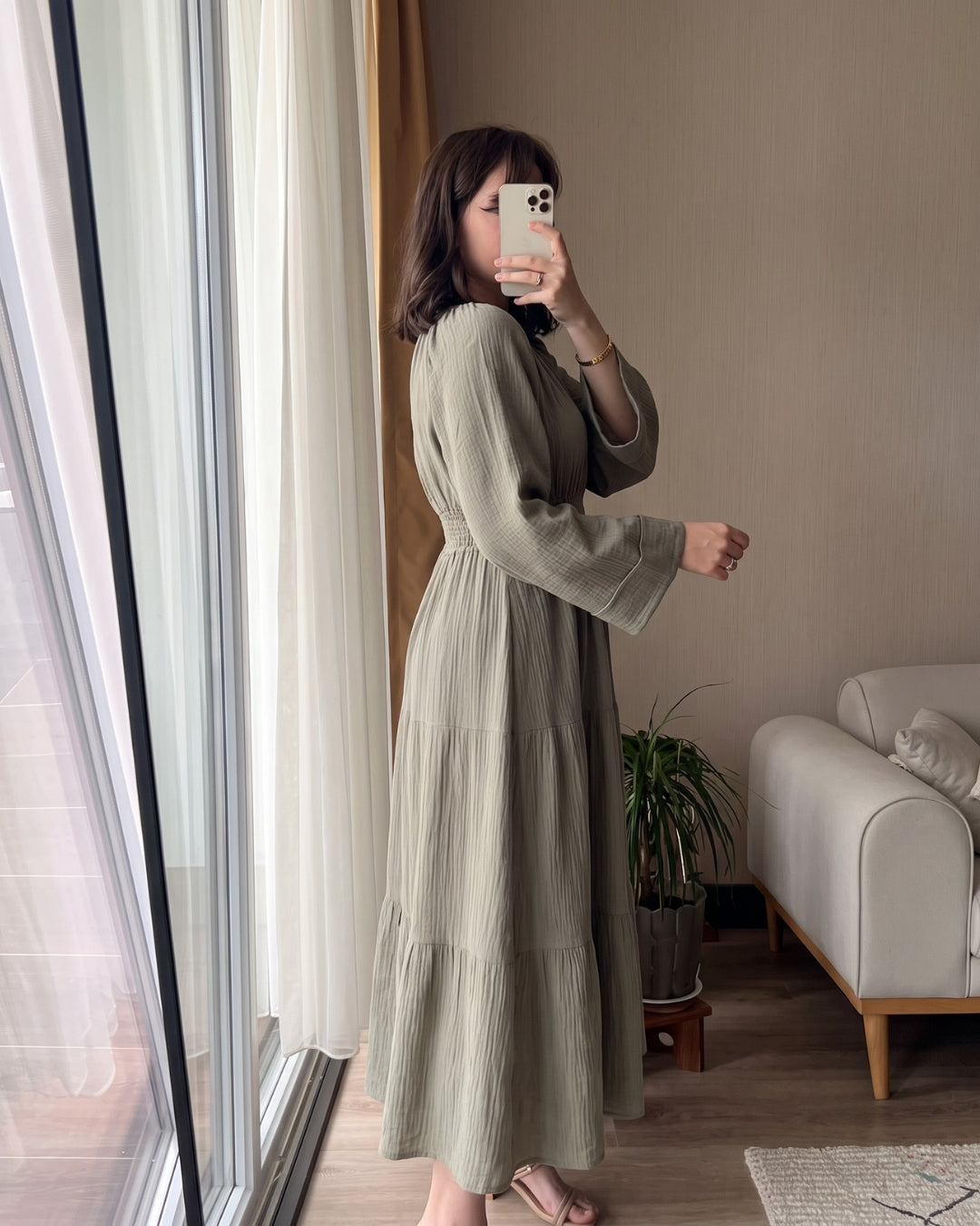 Riyana - Green Soft Cotton Smocked Flowy Maxi Dress