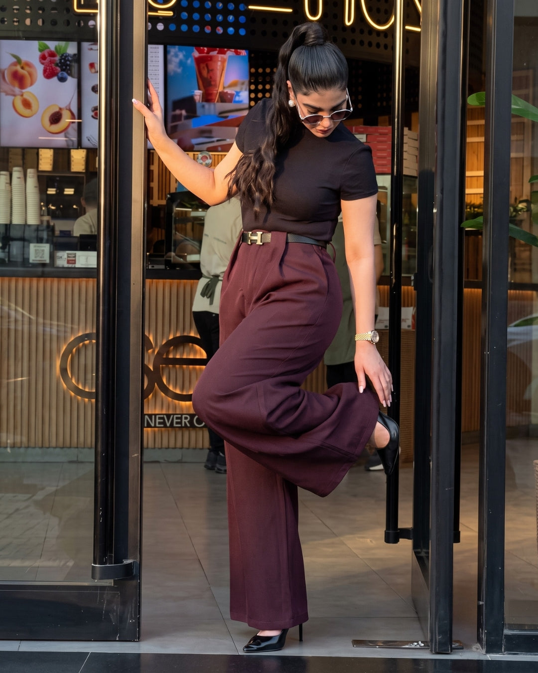 Rovia - Premium Black Burgundy Office Wear Co-Ord Set
