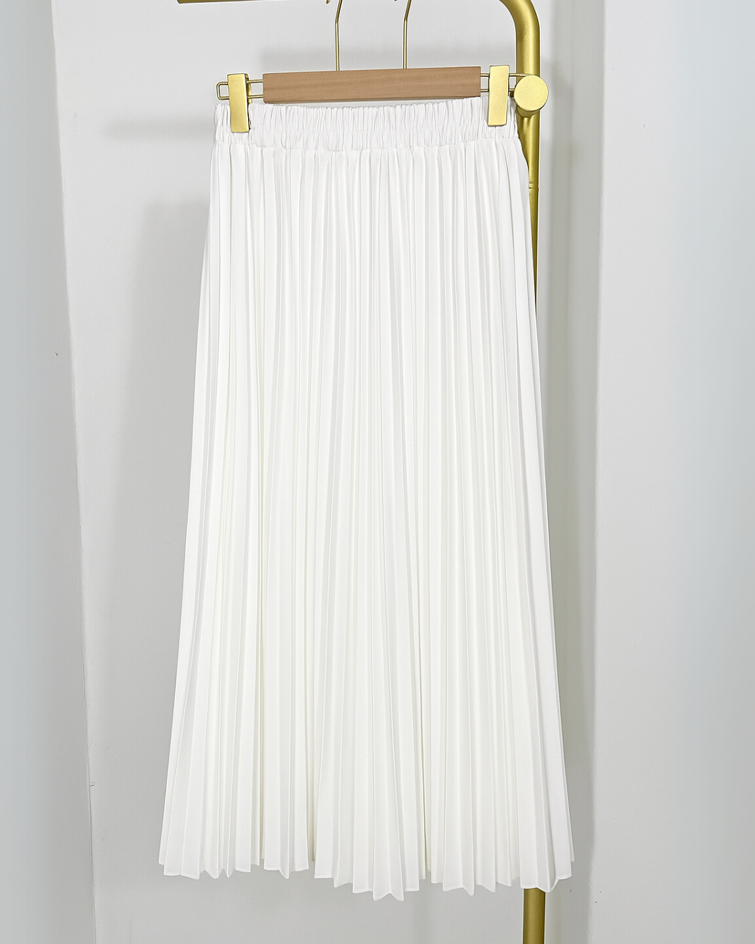 Elysia Luxe Pleated Midi Skirt – White