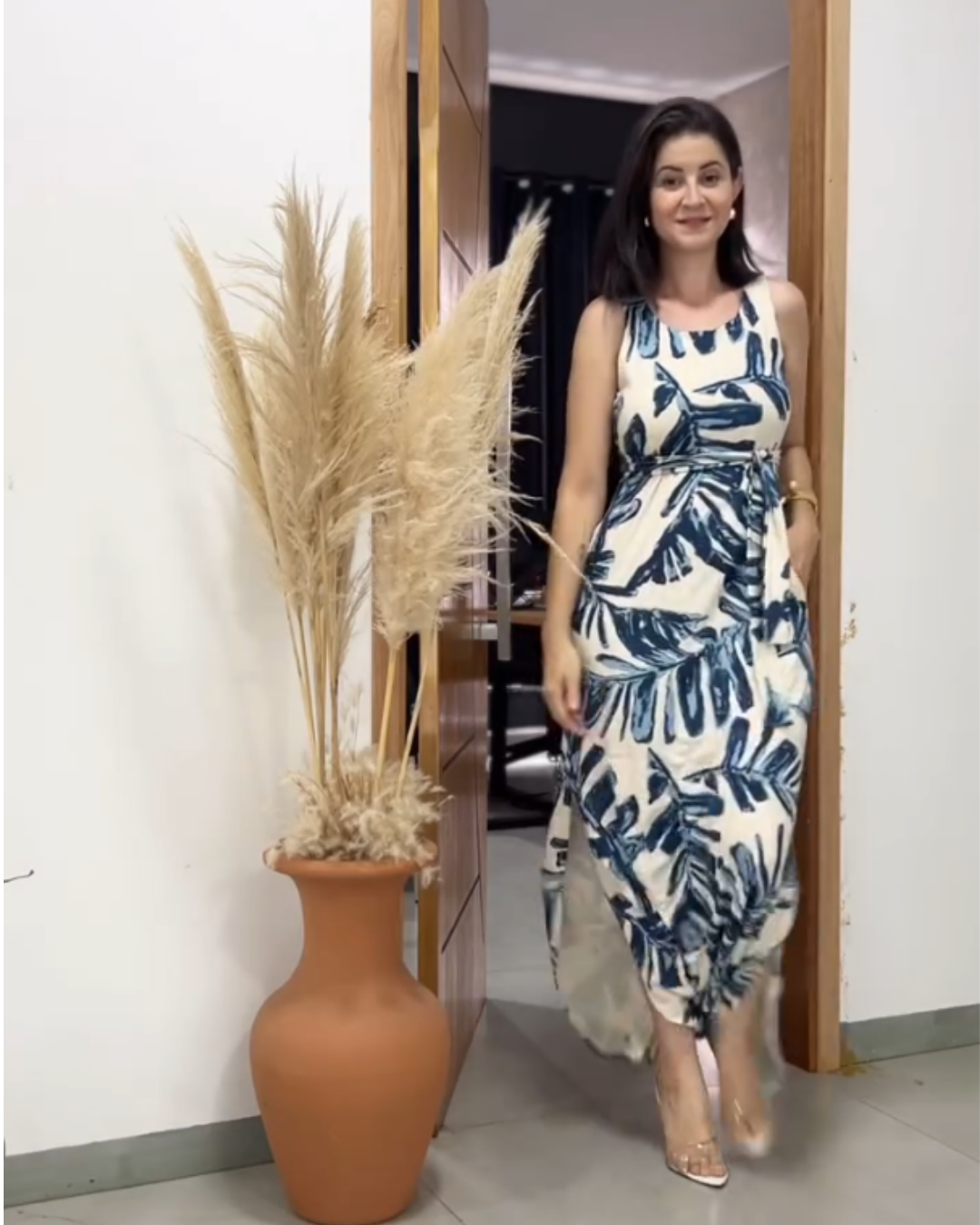 Verlea Palm Print Dress – Indigo Blue