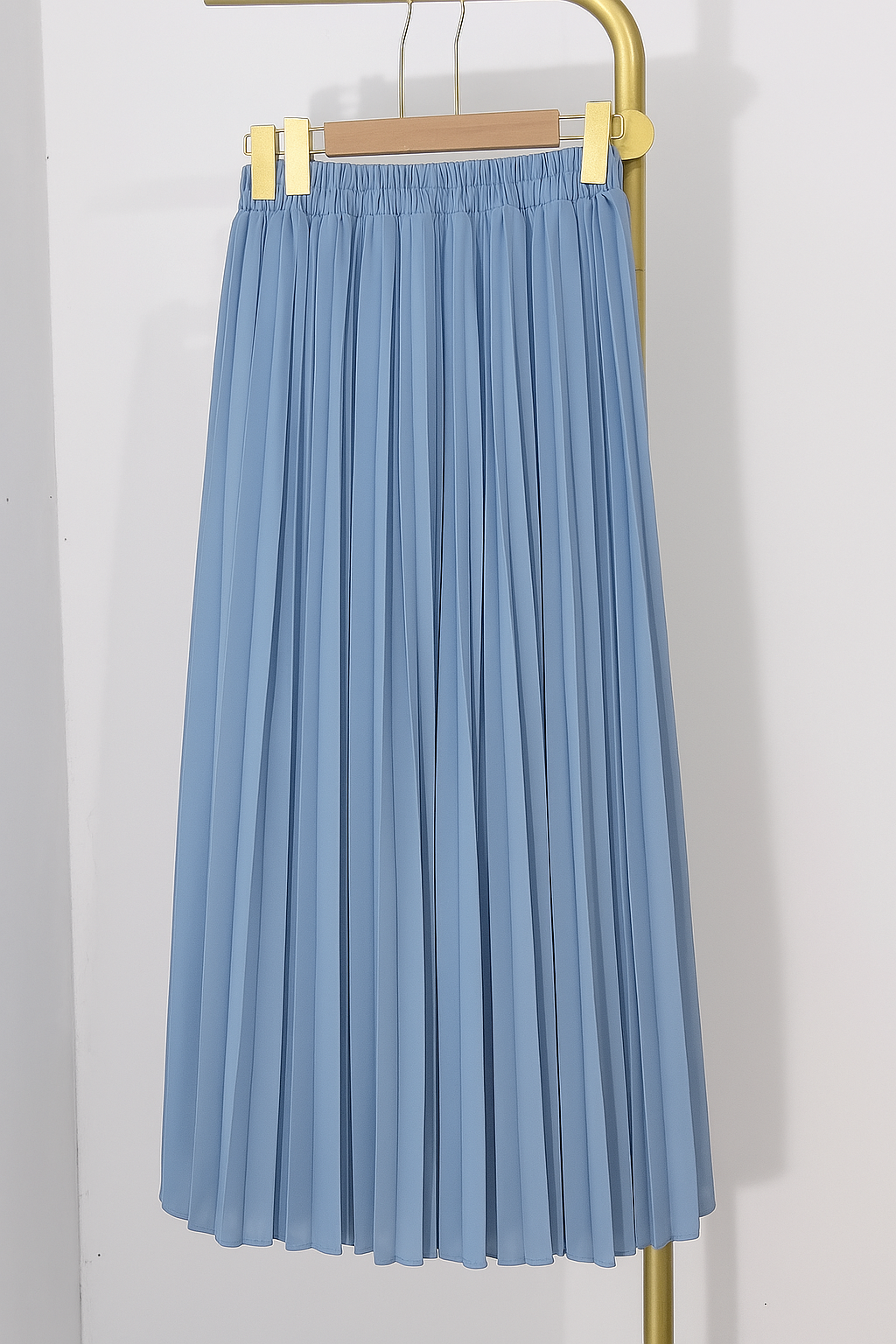 Elysia Luxe Pleated Midi Skirt – Sky Breeze