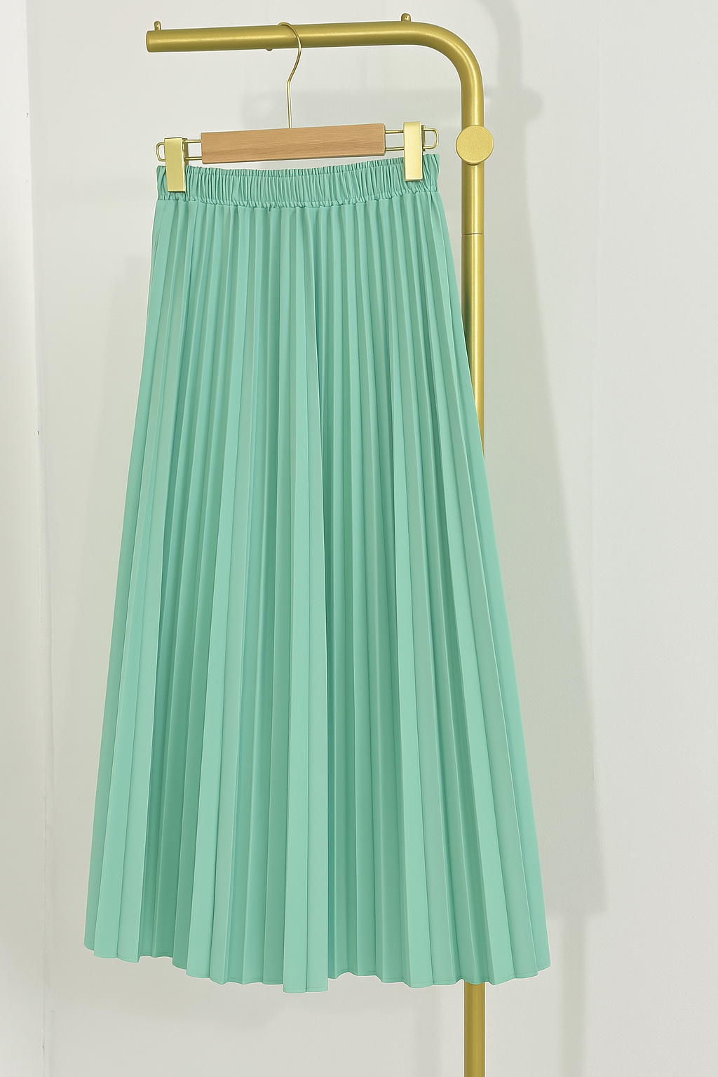 Elysia Luxe Pleated Midi Skirt – Seafoam Mist