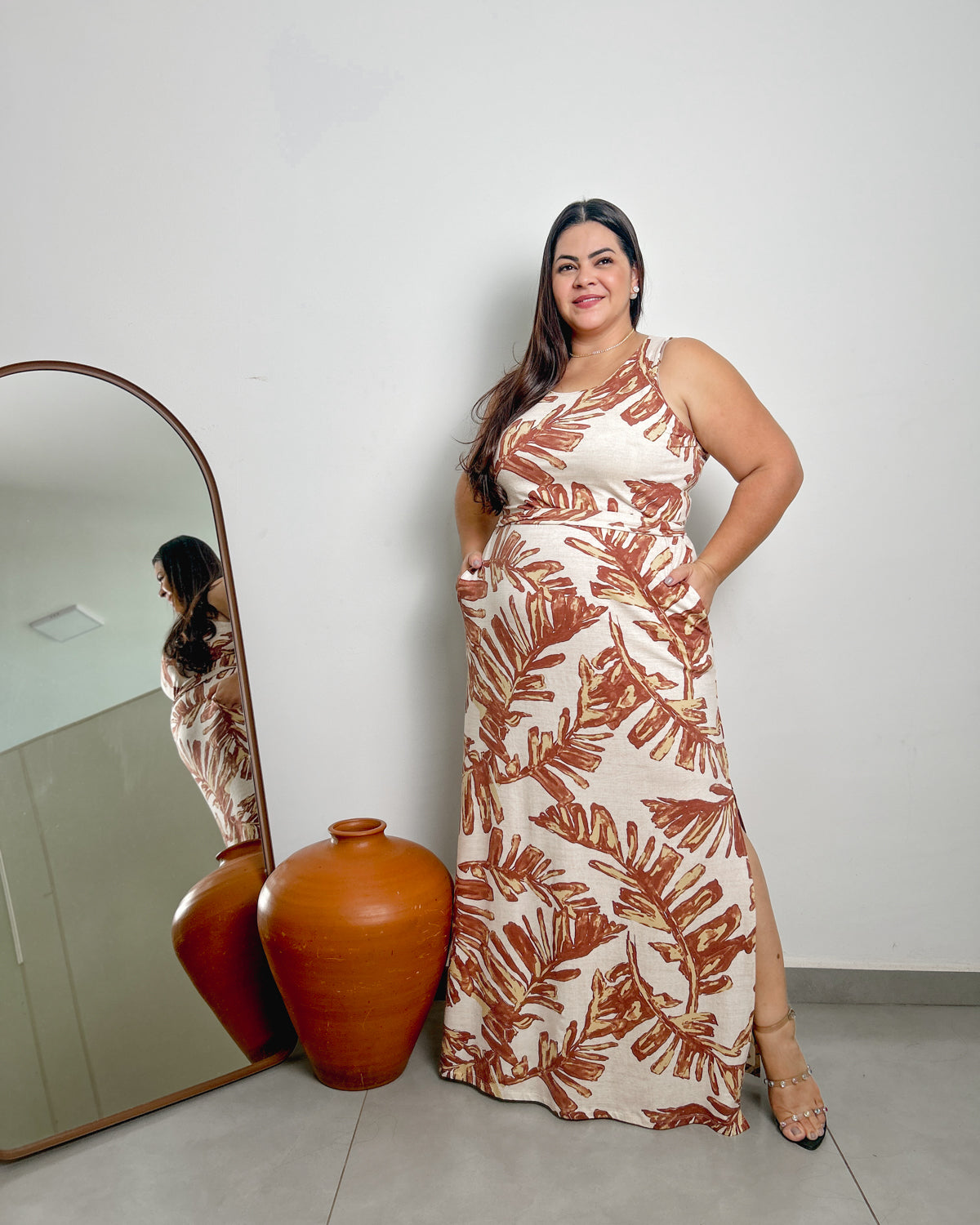 Verlea Palm Print Dress – Monochrome Black