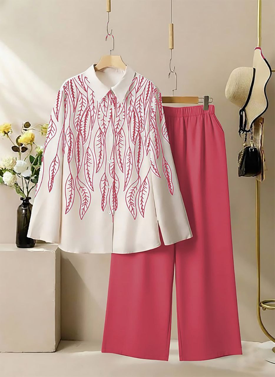 The Lyra Leaf Co-ord Set - Fuchsia Pink