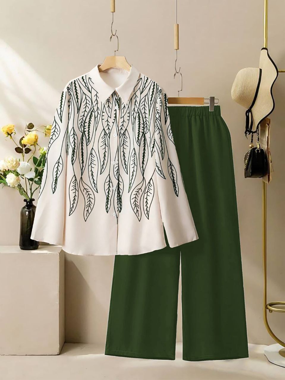 The Lyra Leaf Co-ord Set - Olive Green