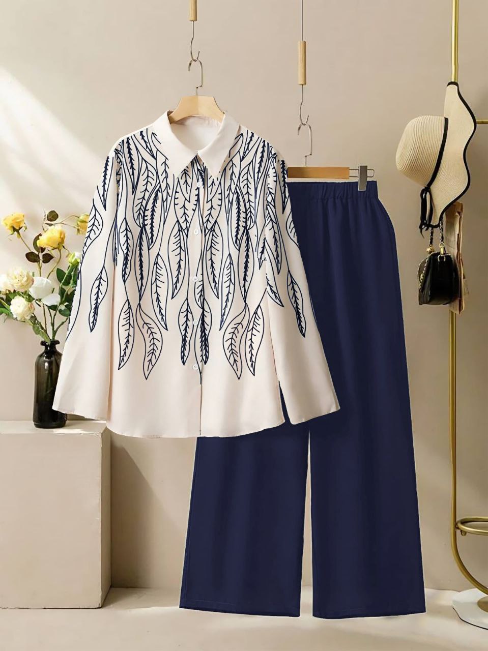 The Lyra Leaf Co-ord Set - Navy Blue