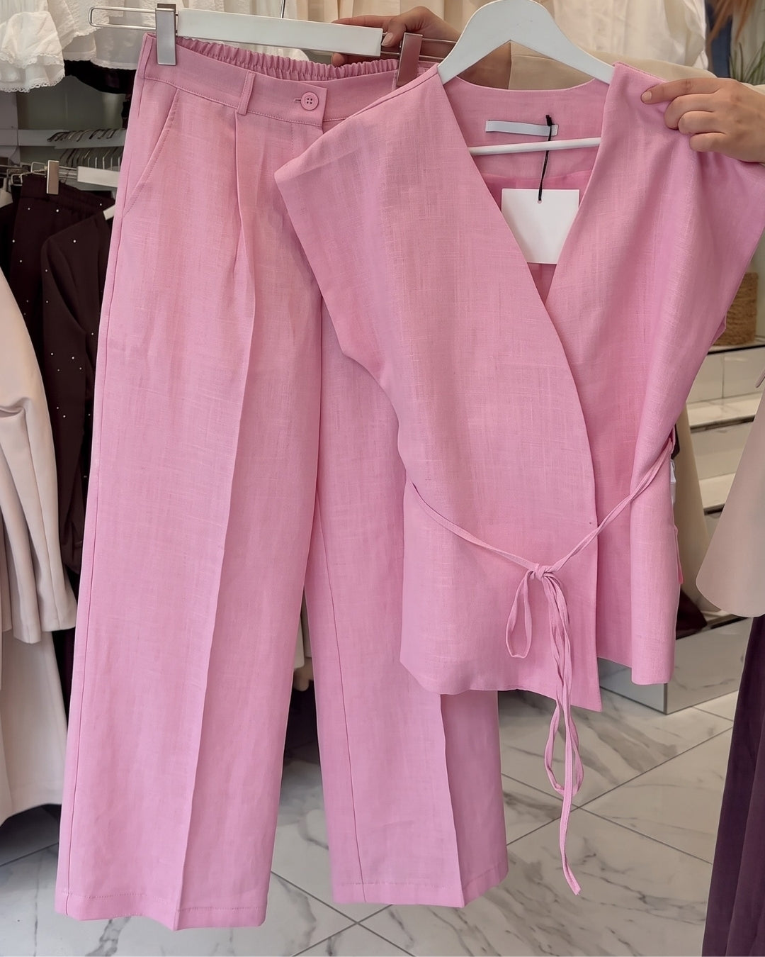 Alessa - Chic Wrap Top Straight Pants Co-Ord Set