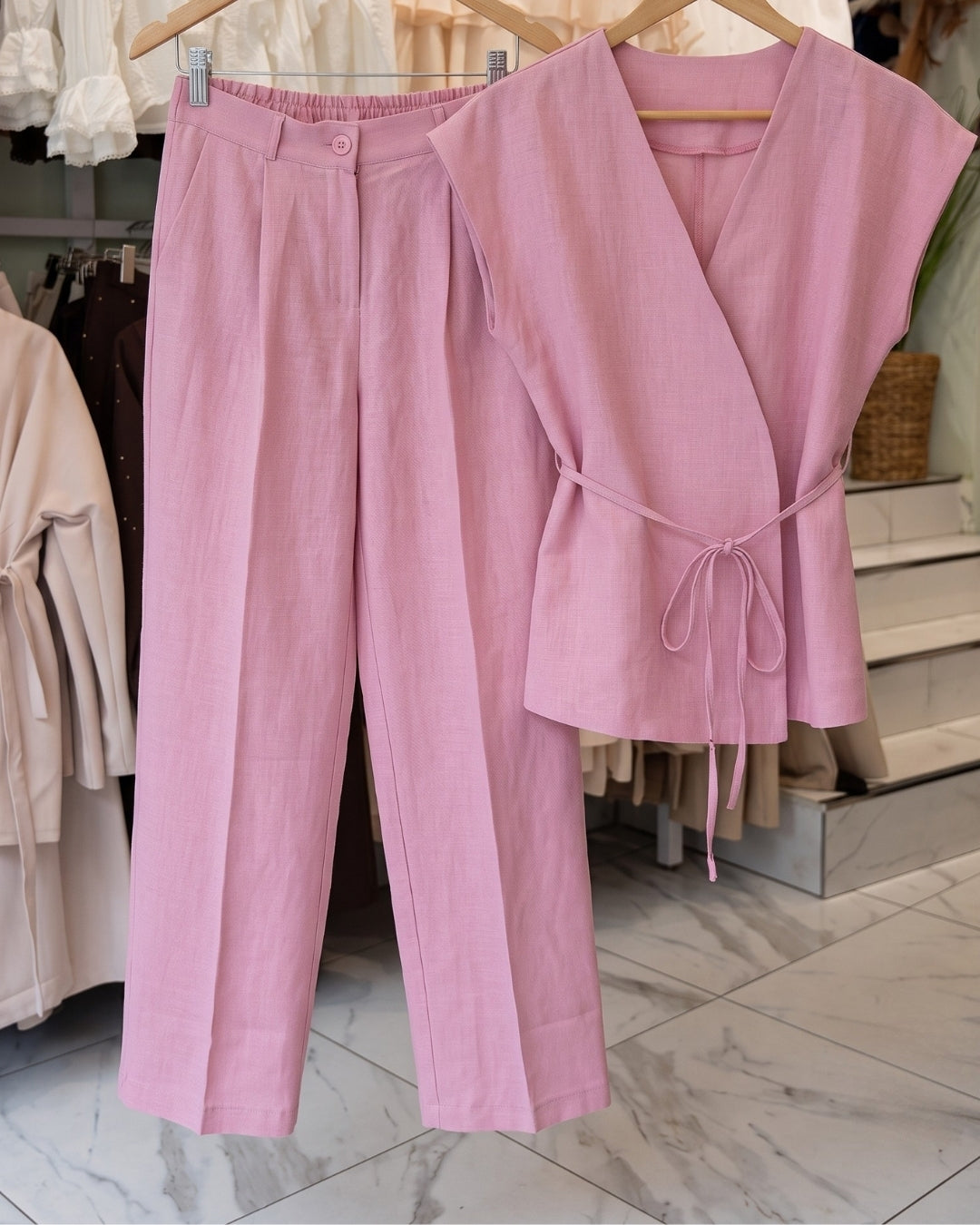 Alessa - Chic Wrap Top Straight Pants Co-Ord Set