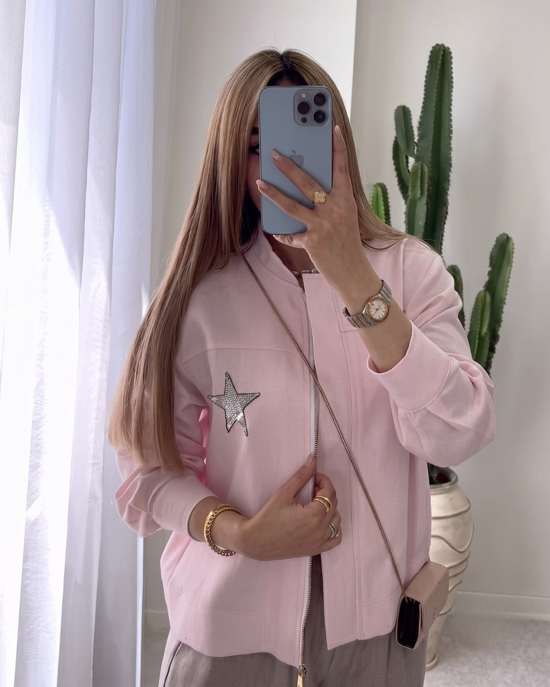 Novia - Elegant Star Embellished Bomber Jacket