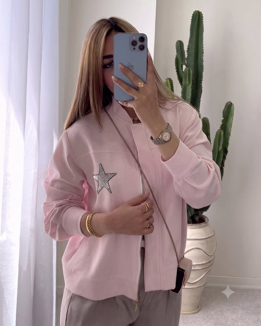 Novia - Elegant Star Embellished Bomber Jacket