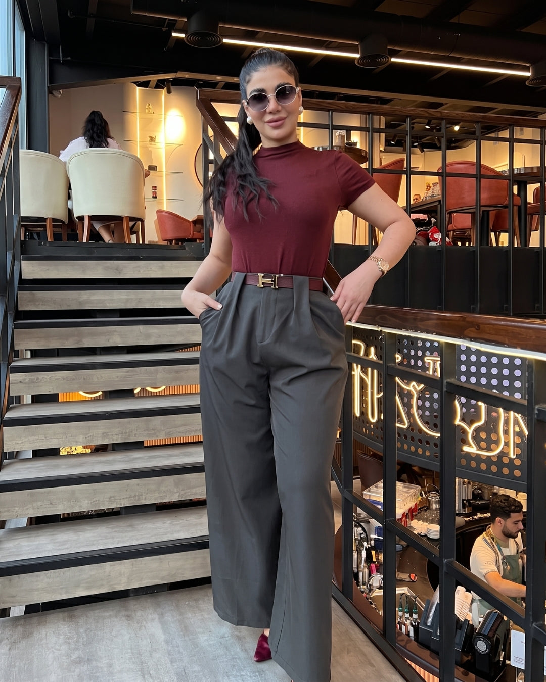 Rovia - Premium Red Burgundy Office Wear Co-Ord Set