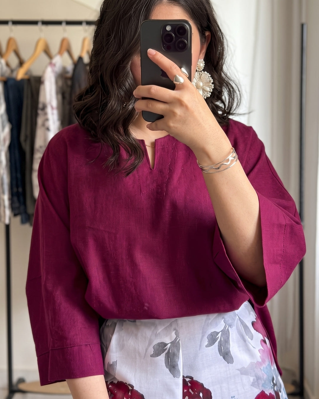 Elaris - Chic Burgundy Floral Linen Co-Ord Set