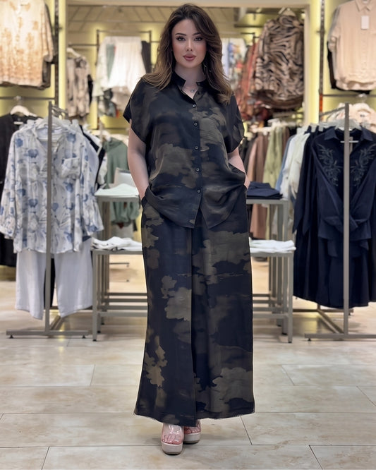 Riya - Premium Charcoal Satin Palazzo Co-Ord Set