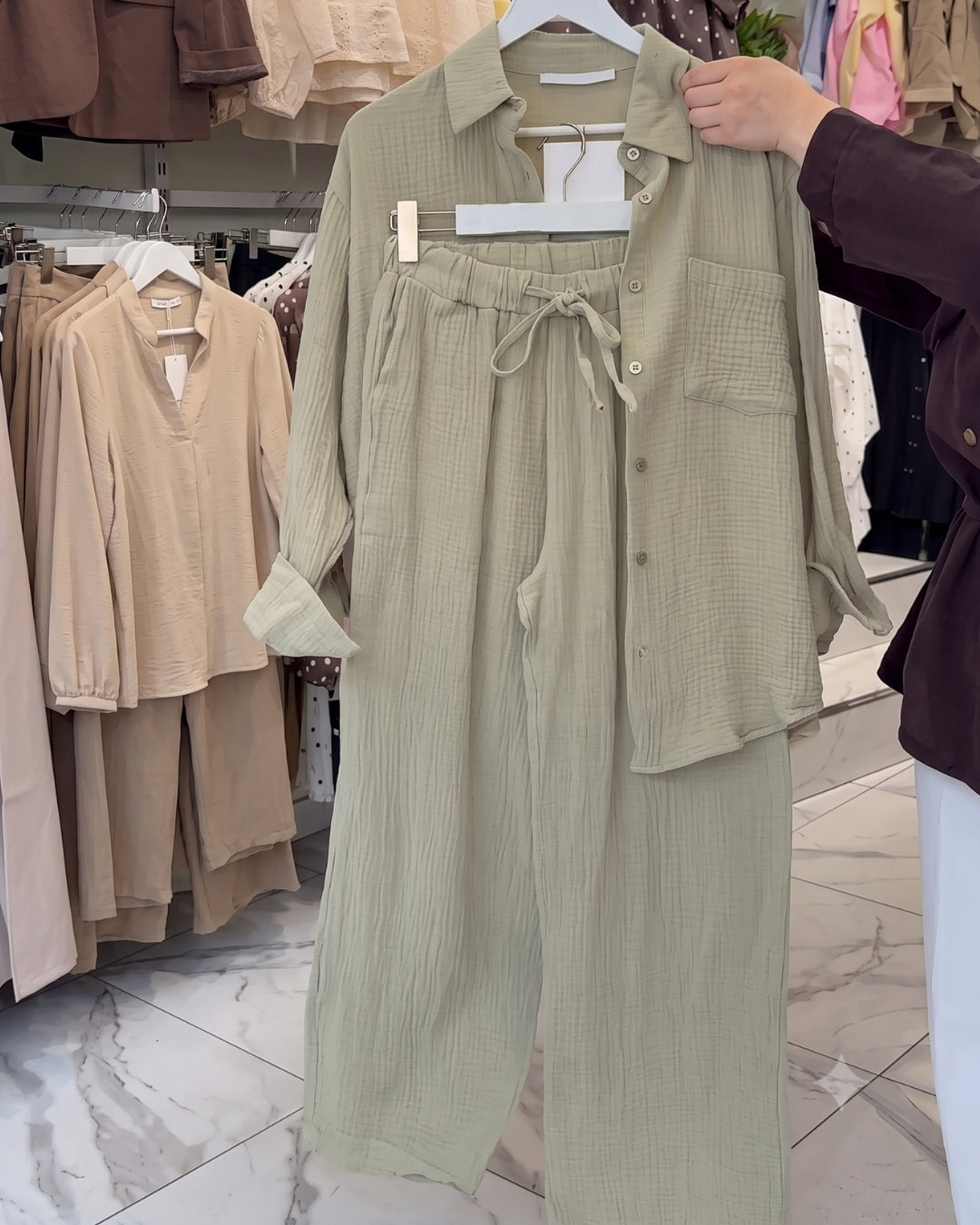 Kallie - Premium Green Crinkle Cotton Shirt Pant Co-Ord