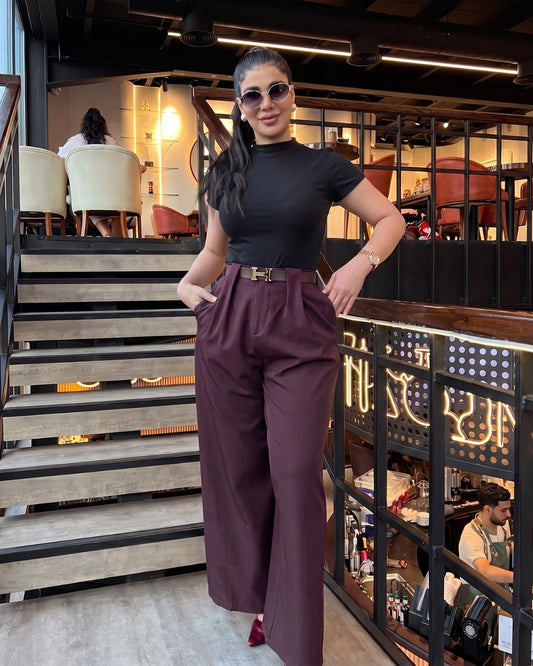 Rovia - Premium Black Burgundy Office Wear Co-Ord Set
