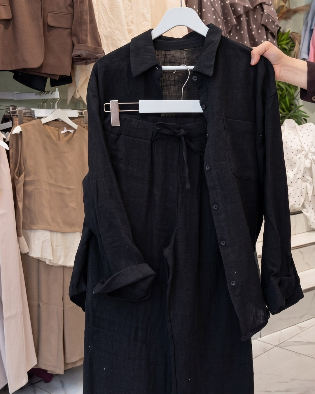 Kallie - Premium Balck Crinkle Cotton Shirt Pant Co-Ord