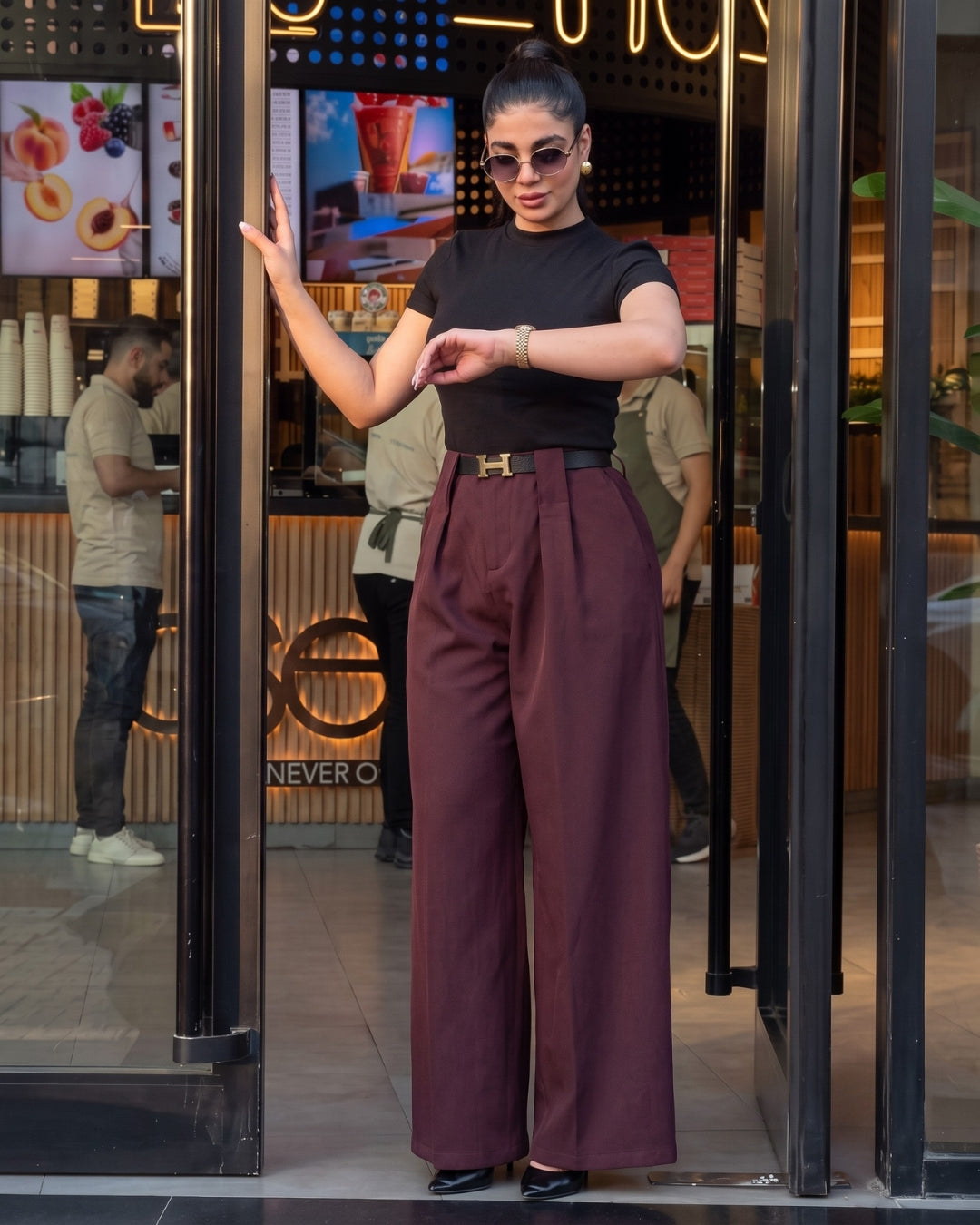 Rovia - Premium Black Burgundy Office Wear Co-Ord Set