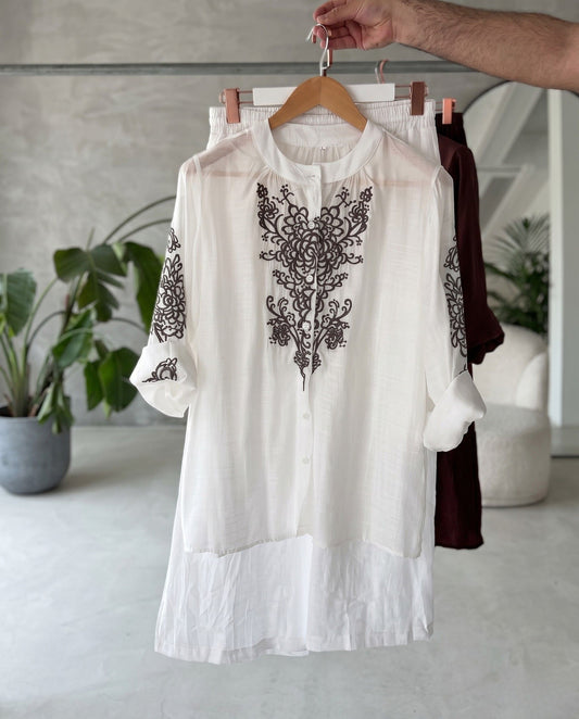 Varn - Ivory Embroidered Relaxed Viscose Co Ord Set