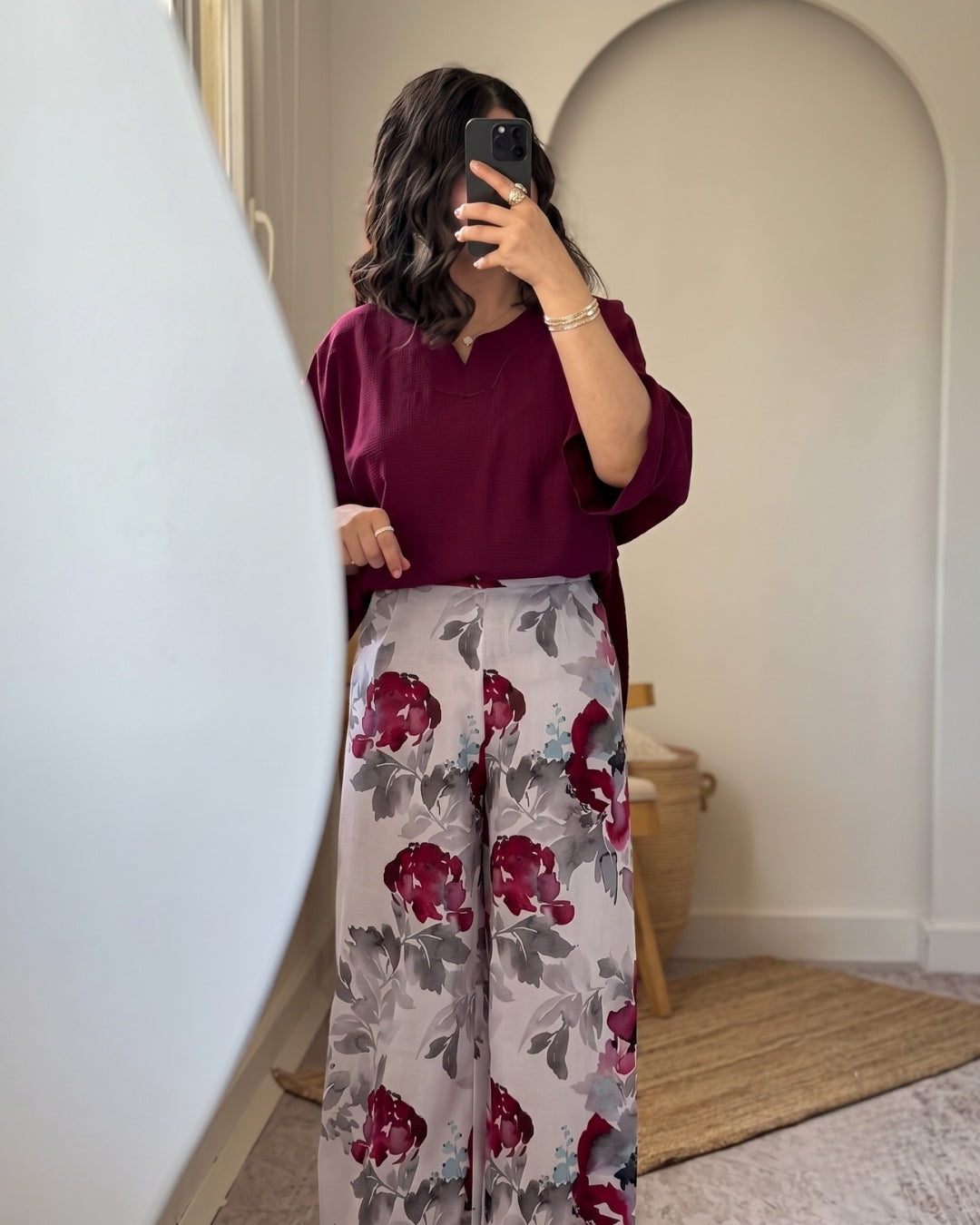 Elaris - Chic Burgundy Floral Linen Co-Ord Set