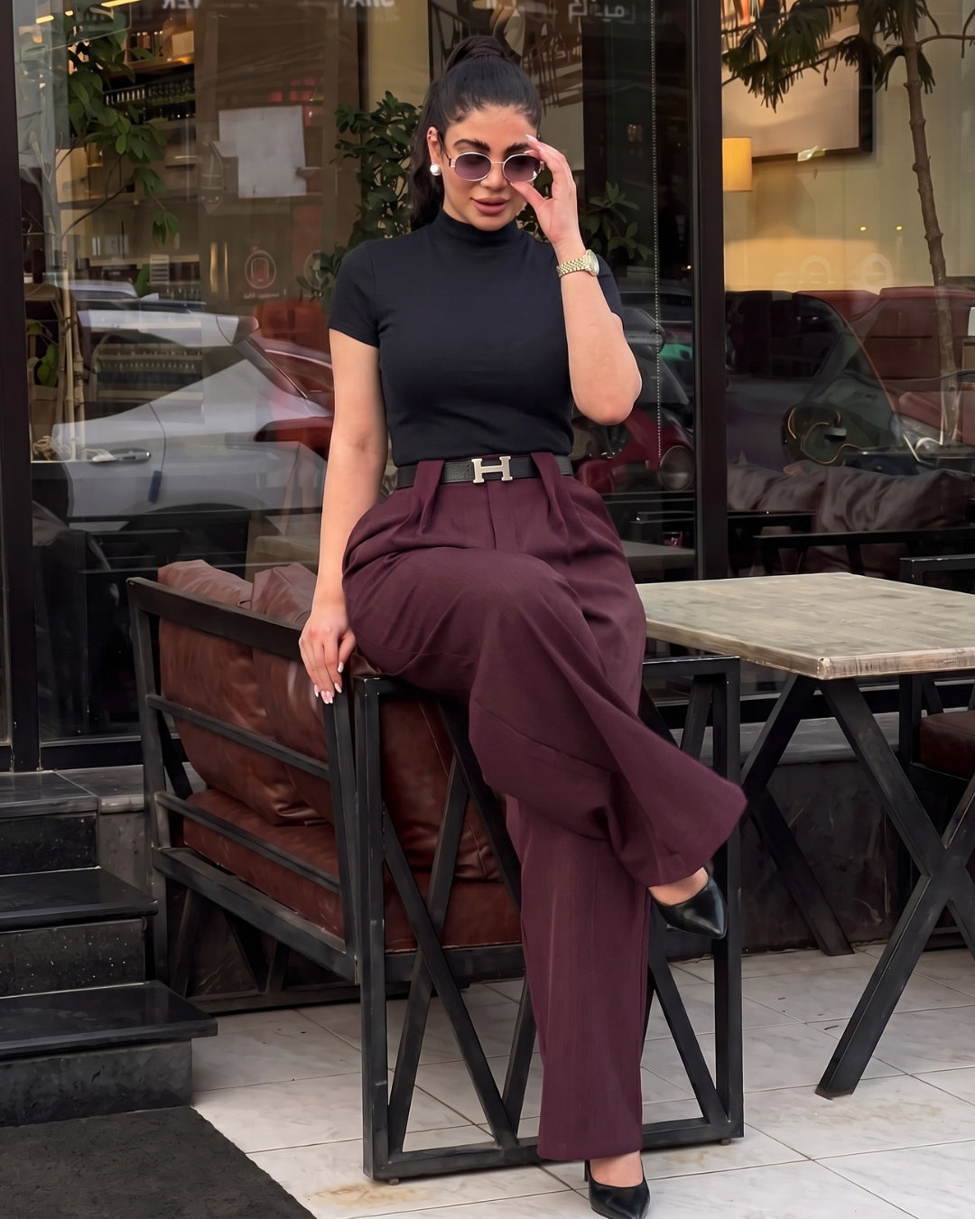 Rovia - Premium Black Burgundy Office Wear Co-Ord Set