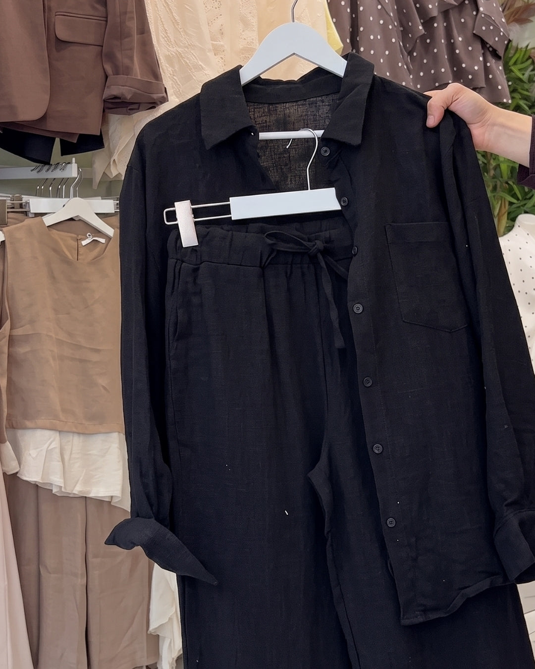 Kallie - Premium Balck Crinkle Cotton Shirt Pant Co-Ord