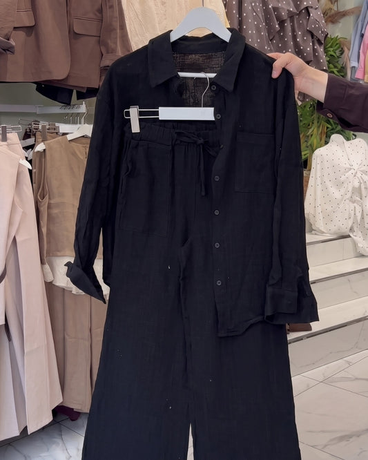 Kallie - Premium Balck Crinkle Cotton Shirt Pant Co-Ord