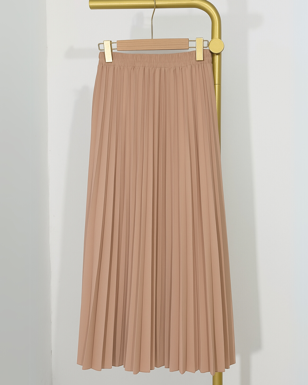 Elysia Luxe Pleated Midi Skirt – Light Peach
