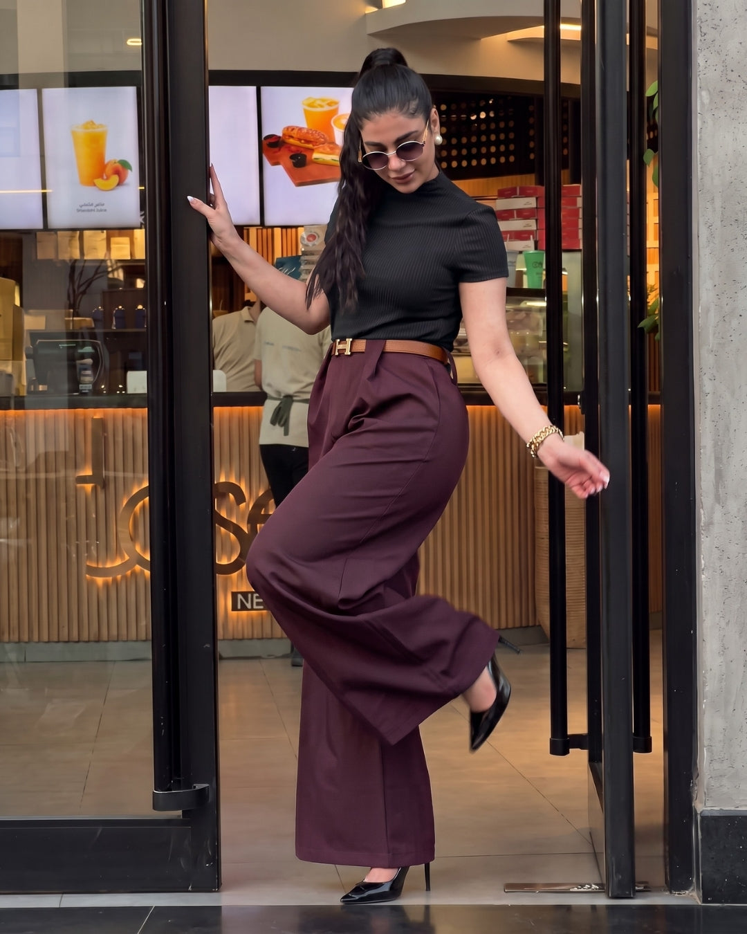 Rovia - Premium Black Burgundy Office Wear Co-Ord Set