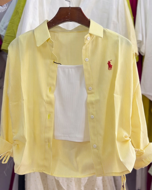 Seraya - Premium Pinstripe Yellow Cotton Shirt