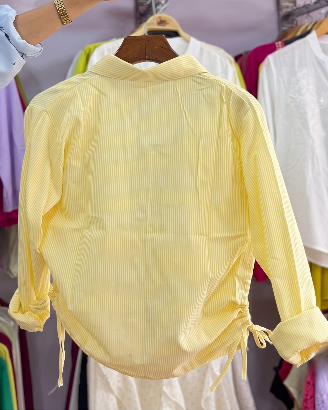 Seraya - Premium Pinstripe Yellow Cotton Shirt