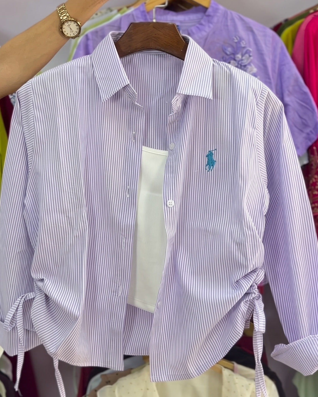 Seraya - Premium Pinstripe Lavender Cotton Shirt