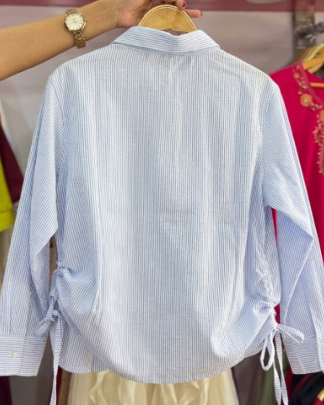 Seraya - Premium Pinstripe Blue Cotton Shirt