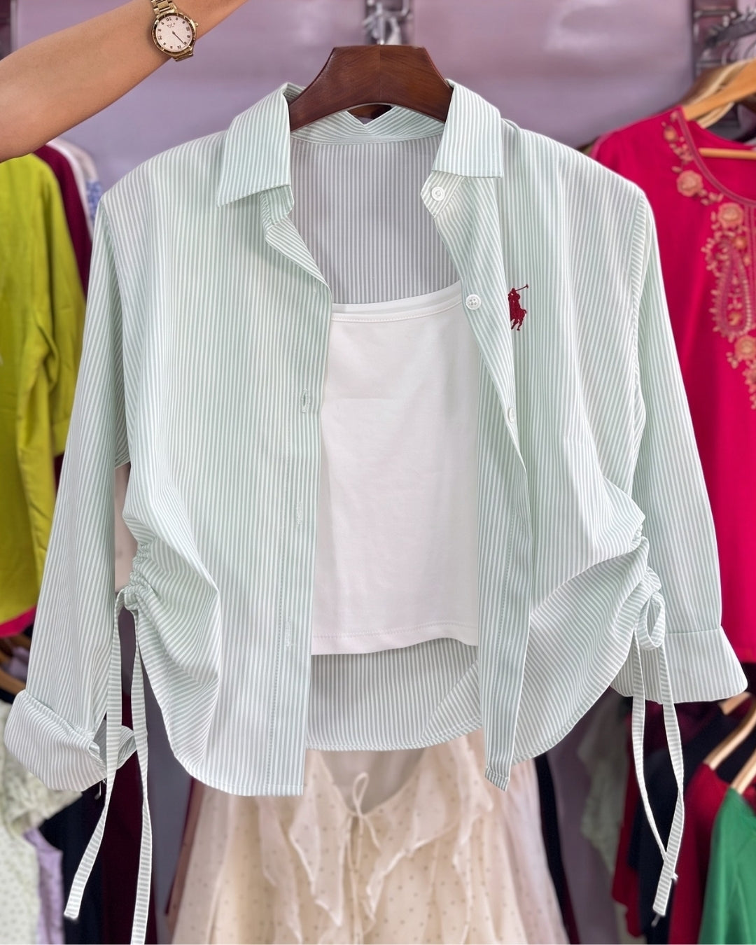 Seraya - Premium Pinstripe Green Cotton Shirt