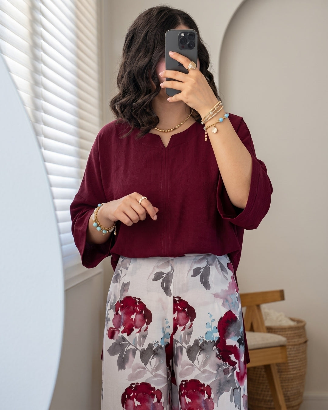 Elaris - Chic Burgundy Floral Linen Co-Ord Set