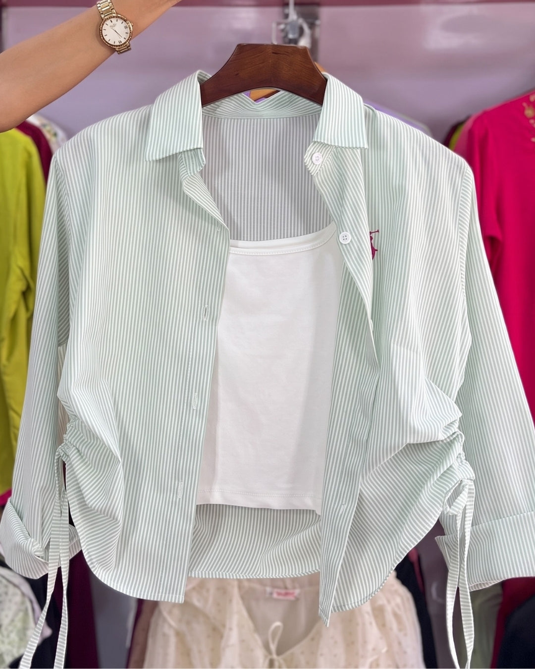 Seraya - Premium Pinstripe Green Cotton Shirt