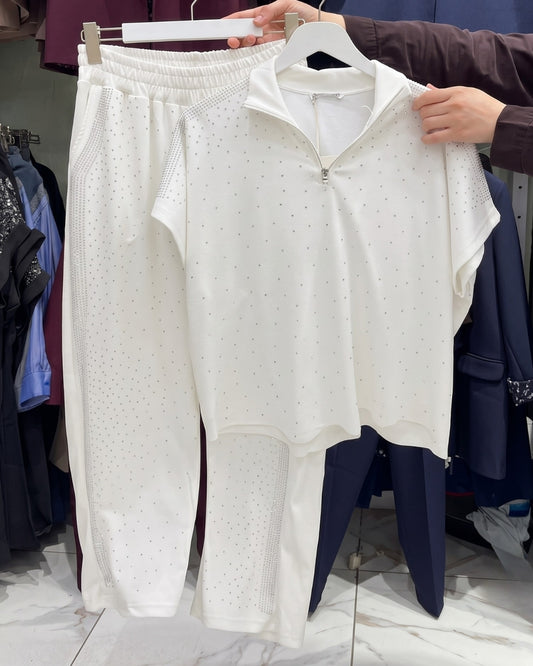 Arvella - Premium Rhinestone Polo Co-Ord Set