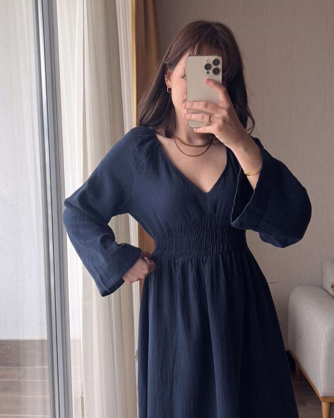 Riyana - Blue Soft Cotton Smocked Flowy Maxi Dress