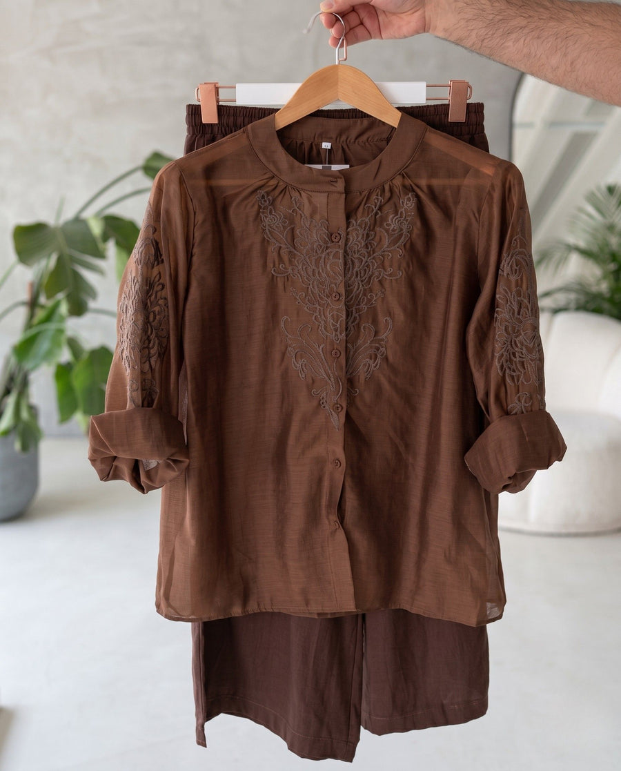 Varn - Mocha Embroidered Relaxed Viscose Co Ord Set