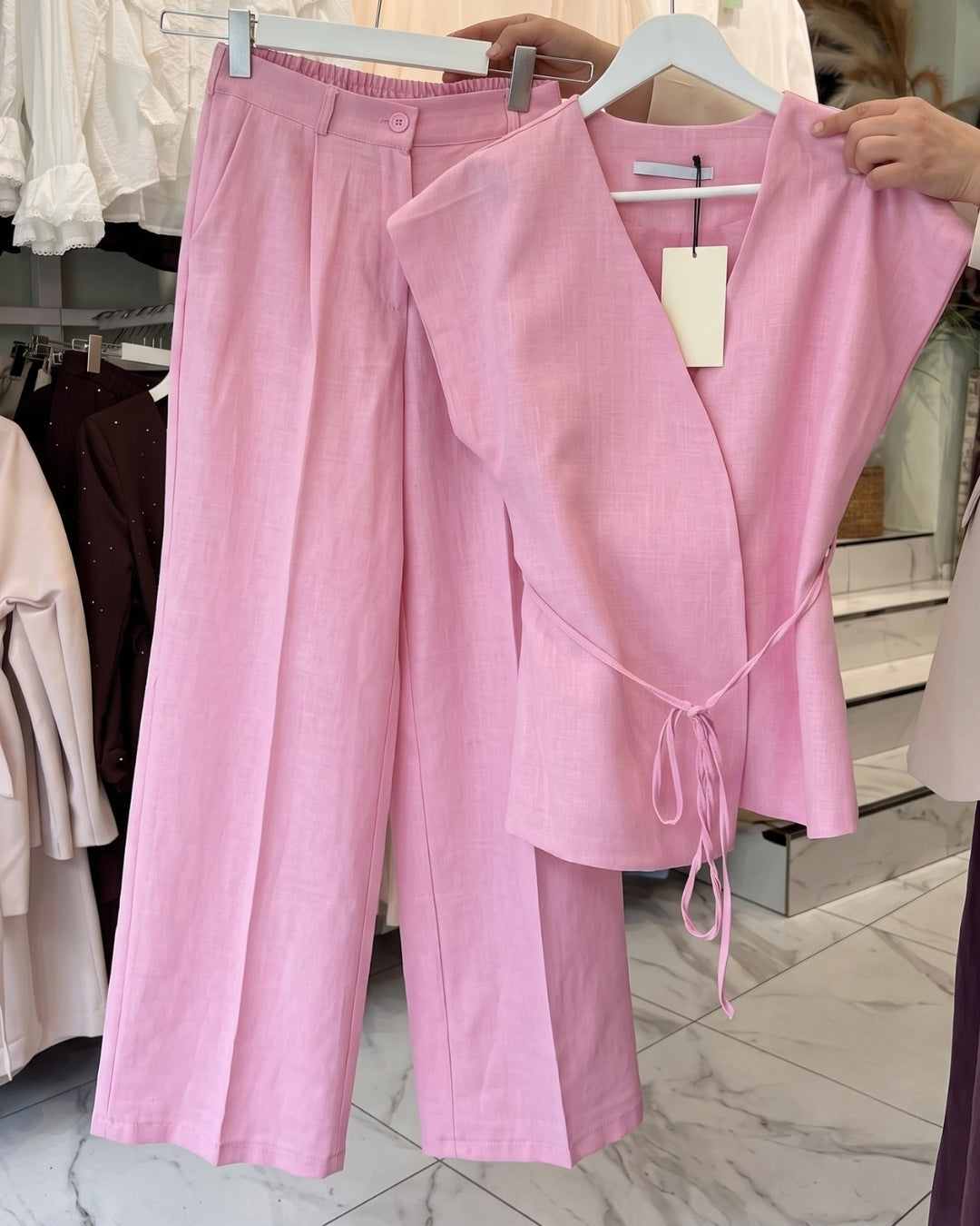 Alessa - Chic Wrap Top Straight Pants Co-Ord Set