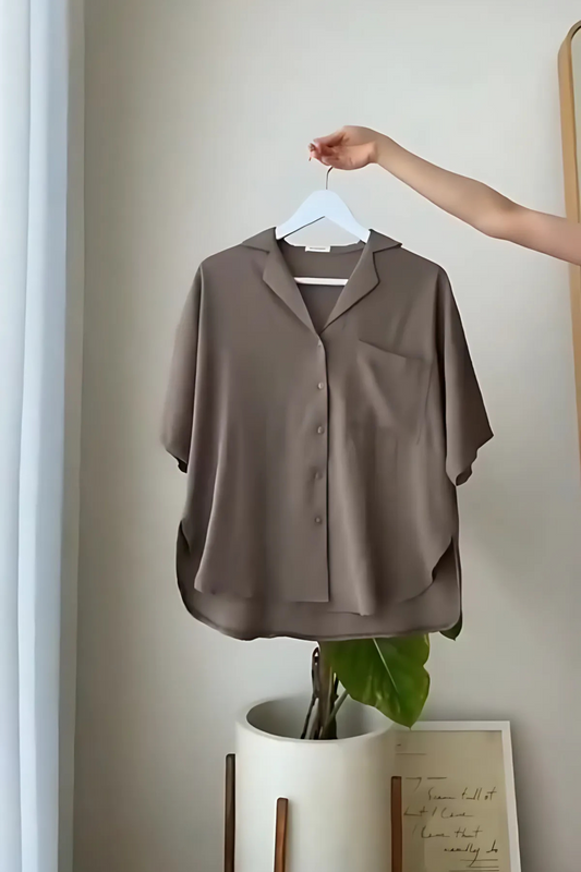 Valkyra Cocoa Mist - Women’s Silk-Cotton Blend Shirt