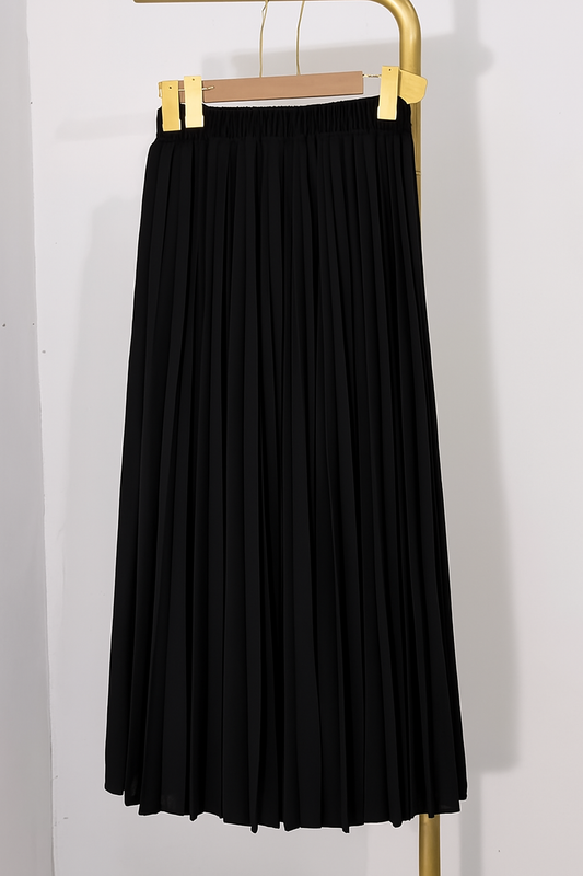 Elysia Luxe Pleated Midi Skirt – Midnight Noir