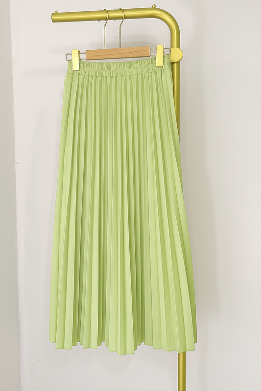 Elysia Luxe Pleated Midi Skirt – Lime Dew