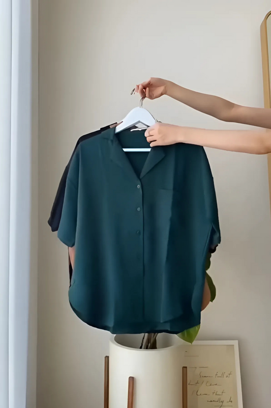 Valkyra Emerald Whispers - Women’s Silk-Cotton Blend Shirt