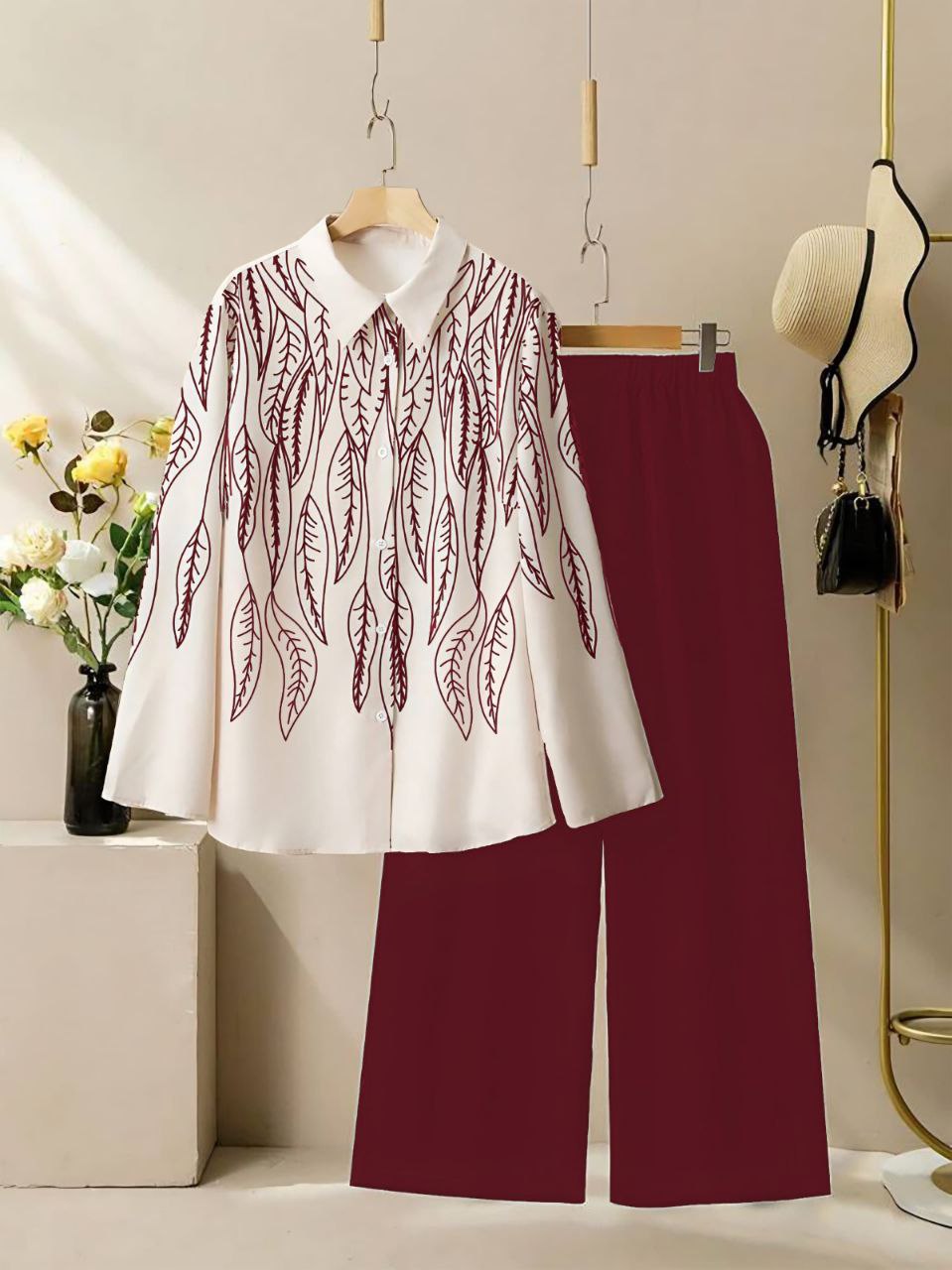 The Lyra Leaf Co-ord Set - Wine Red